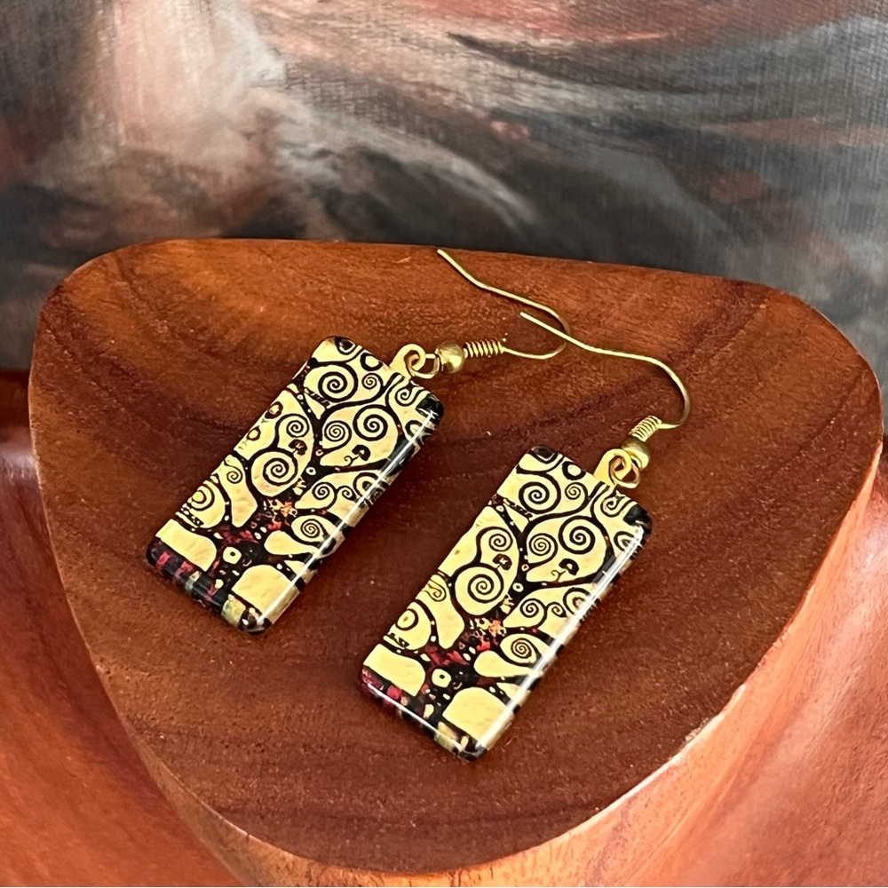 Borsics Handcrafted in Hungry Glass Klimt Tree of Life Earrings - Picture 8 of 8